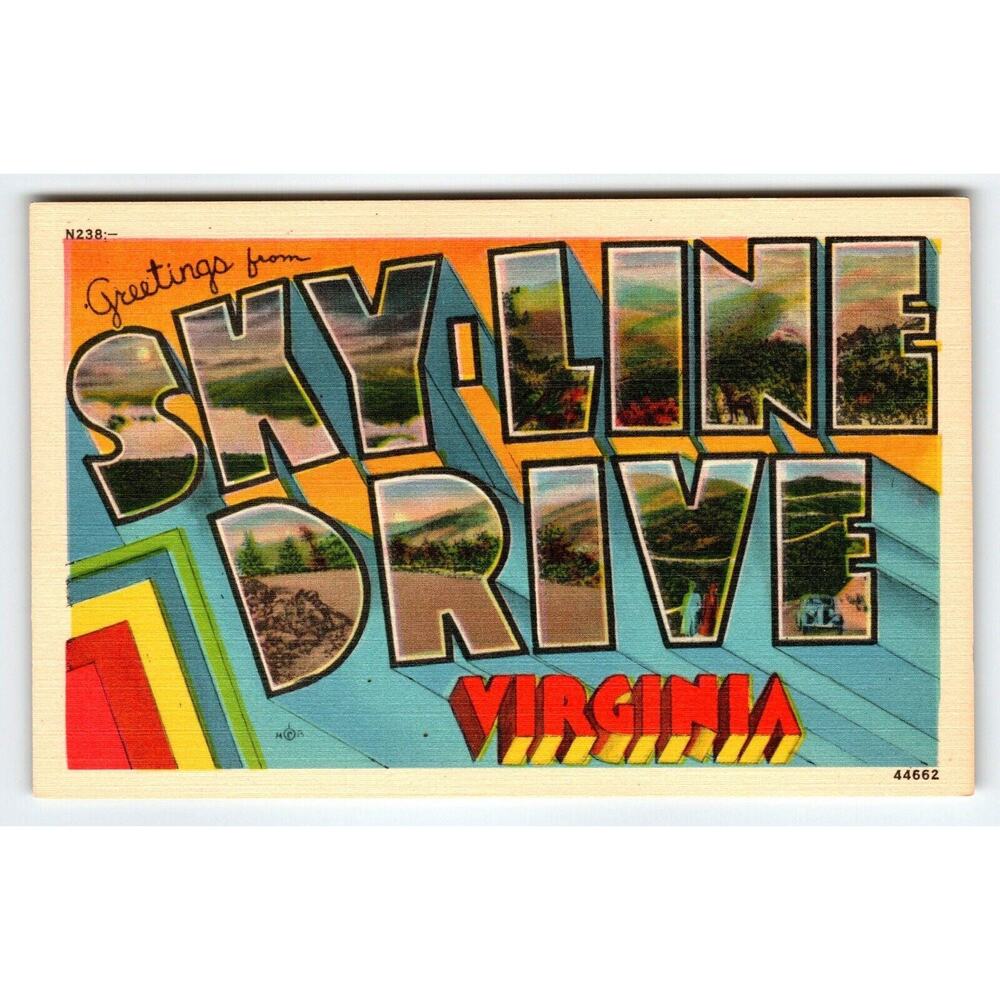 Greetings From Sky-Line Drive Virginia Large Big Letter Linen Postcard Unused VA